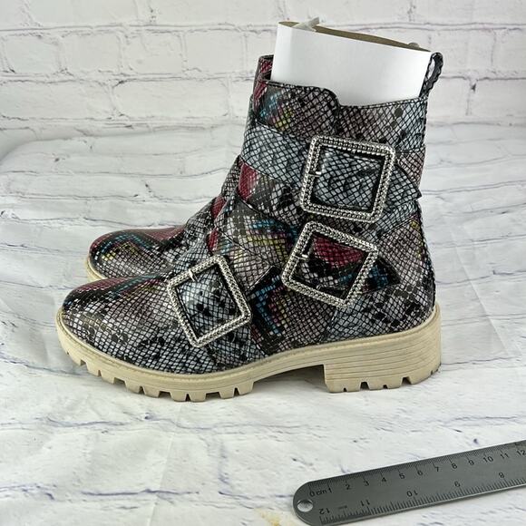 True Craft Pink Multi Text Mila Snakeskin Print Colorful Faux Leather Boots 7.5 - Picture 4 of 8